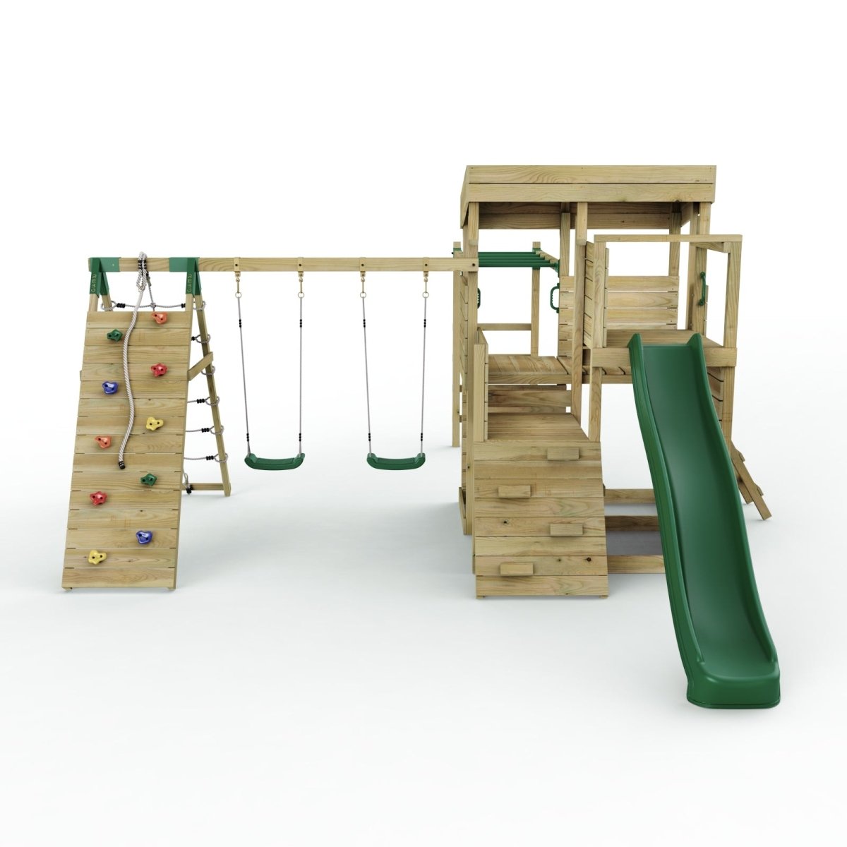 ClassicPlay Sentinel XL Lookout Tower with 3 Decks, Double Swing, Monkey Bars, Climbing Wall and Slide
