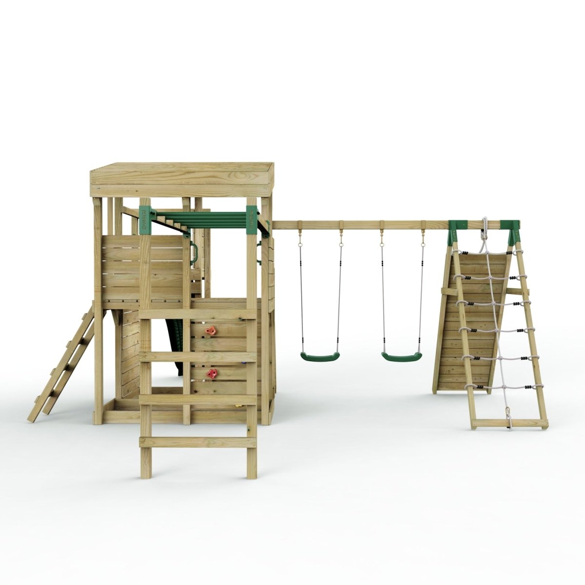 ClassicPlay Sentinel XL Lookout Tower with 3 Decks, Double Swing, Monkey Bars, Climbing Wall and Slide