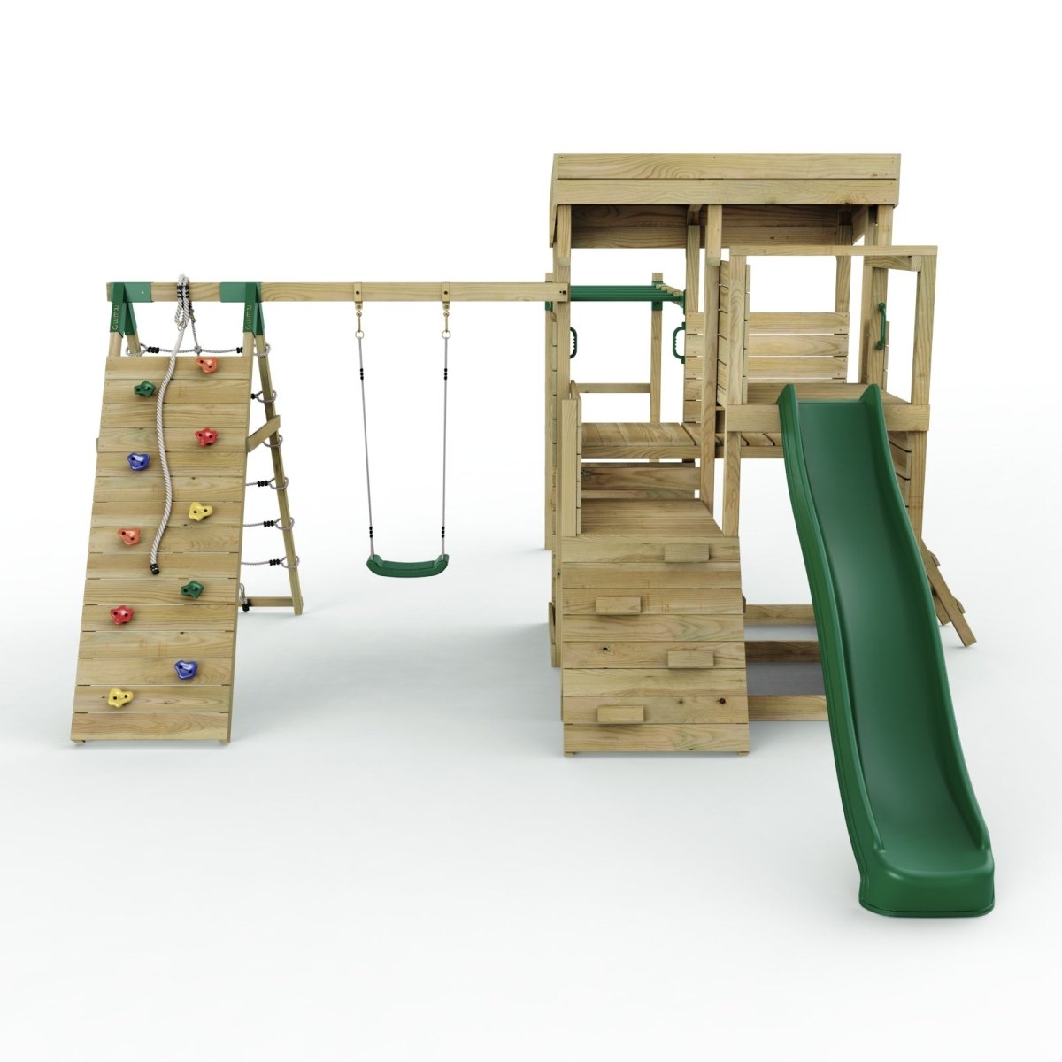 ClassicPlay Sentinel XL Lookout Tower with 3 Decks, Single Swing, Monkey Bars, Climbing Wall and Slide