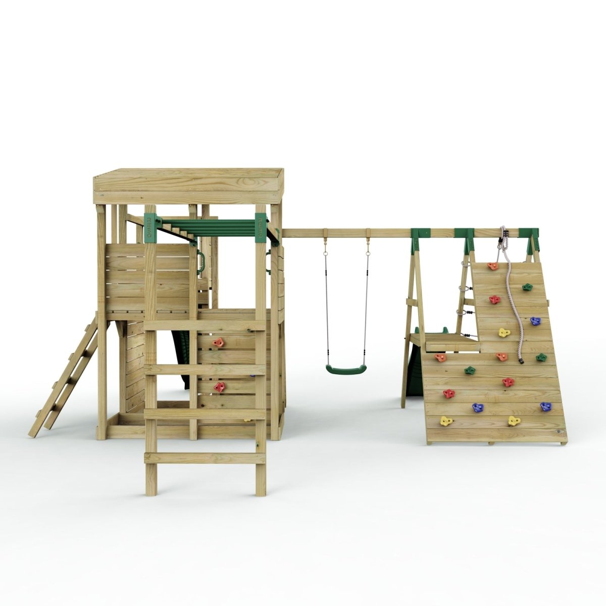 ClassicPlay Sentinel XL Lookout Tower with 3 Decks, Single Swing, Monkey Bars, Climbing Wall and Slides