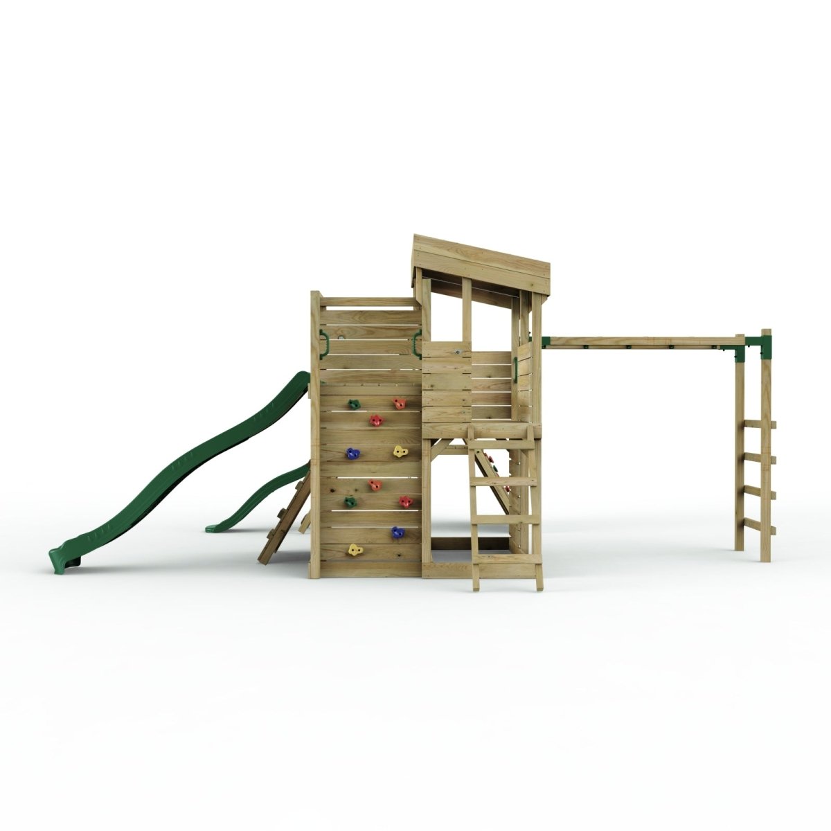ClassicPlay Sentinel XL Lookout Tower with 3 Decks, Single Swing, Monkey Bars, Climbing Wall and Slides