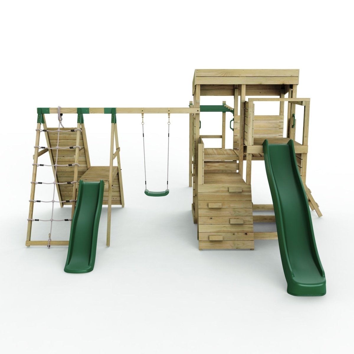 ClassicPlay Sentinel XL Lookout Tower with 3 Decks, Single Swing, Monkey Bars, Climbing Wall and Slides