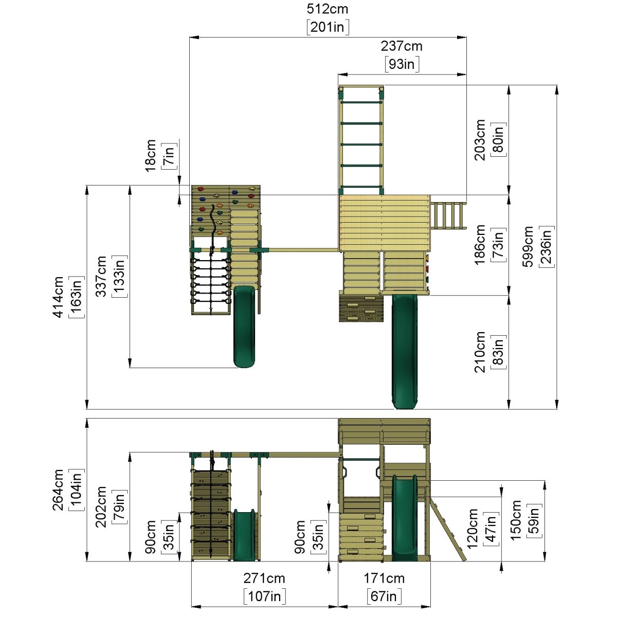 ClassicPlay Sentinel XL Lookout Tower with 3 Decks, Single Swing, Monkey Bars, Climbing Wall and Slides
