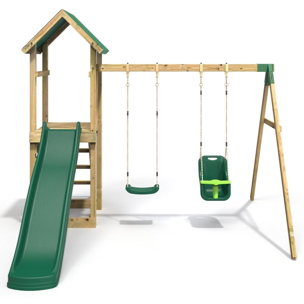 Rebo Adventure Wooden Climbing Frame, Swing Set and Slide - Rainier Green