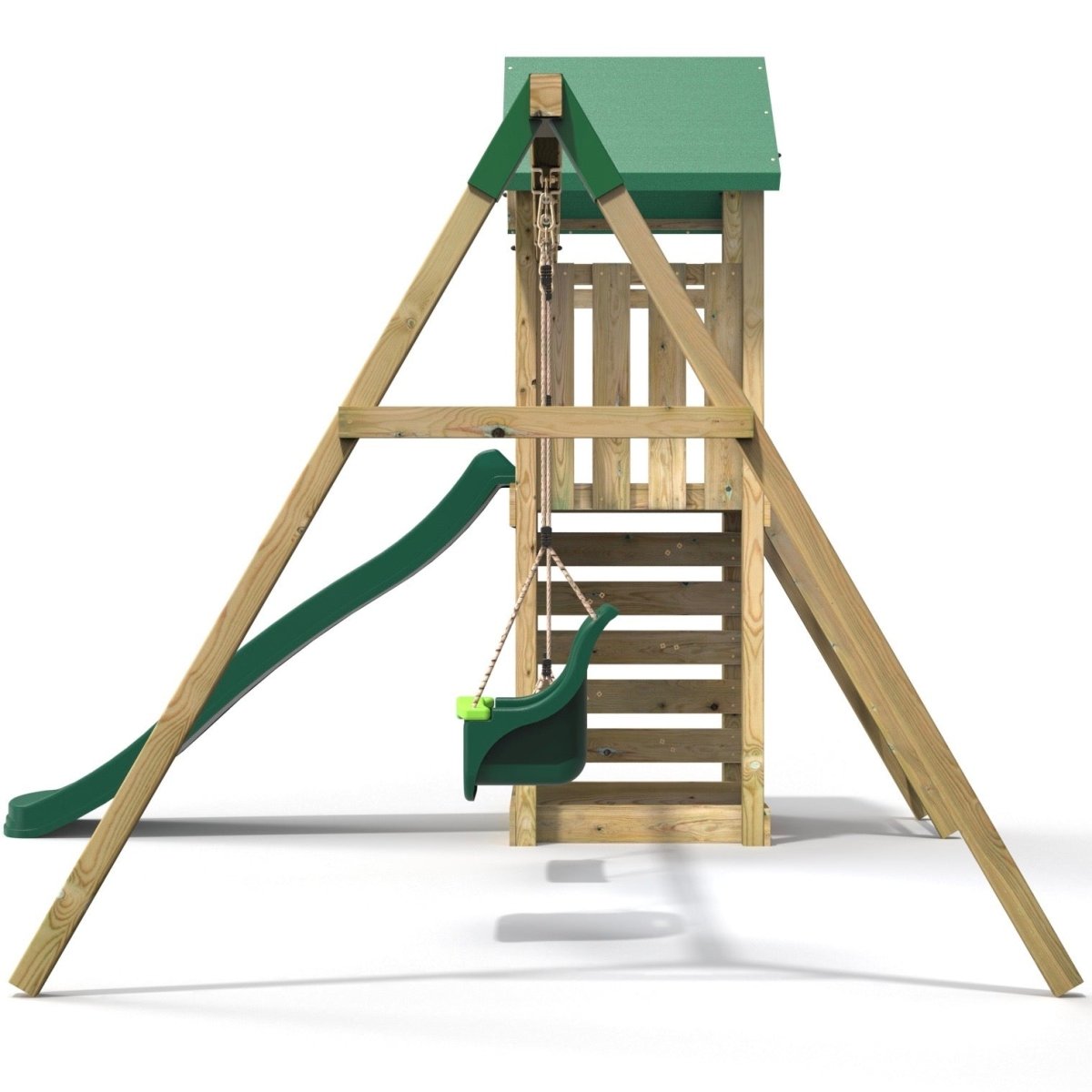 Rebo Adventure Wooden Climbing Frame, Swing Set and Slide - Rainier Green