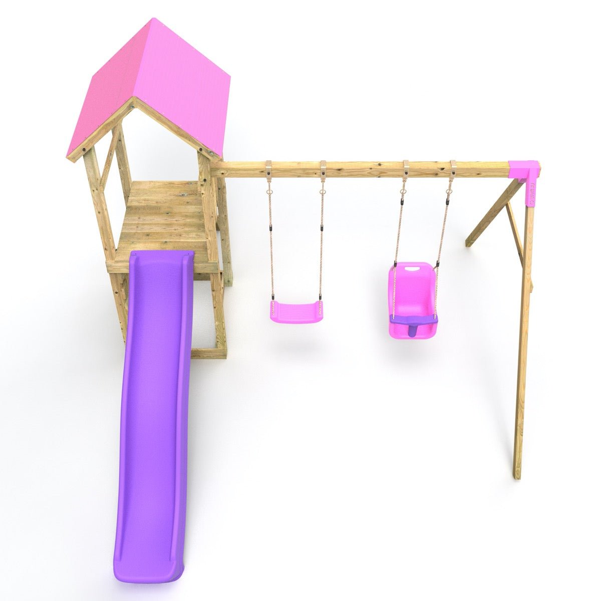 Rebo Adventure Wooden Climbing Frame, Swing Set and Slide - Rainier Pink