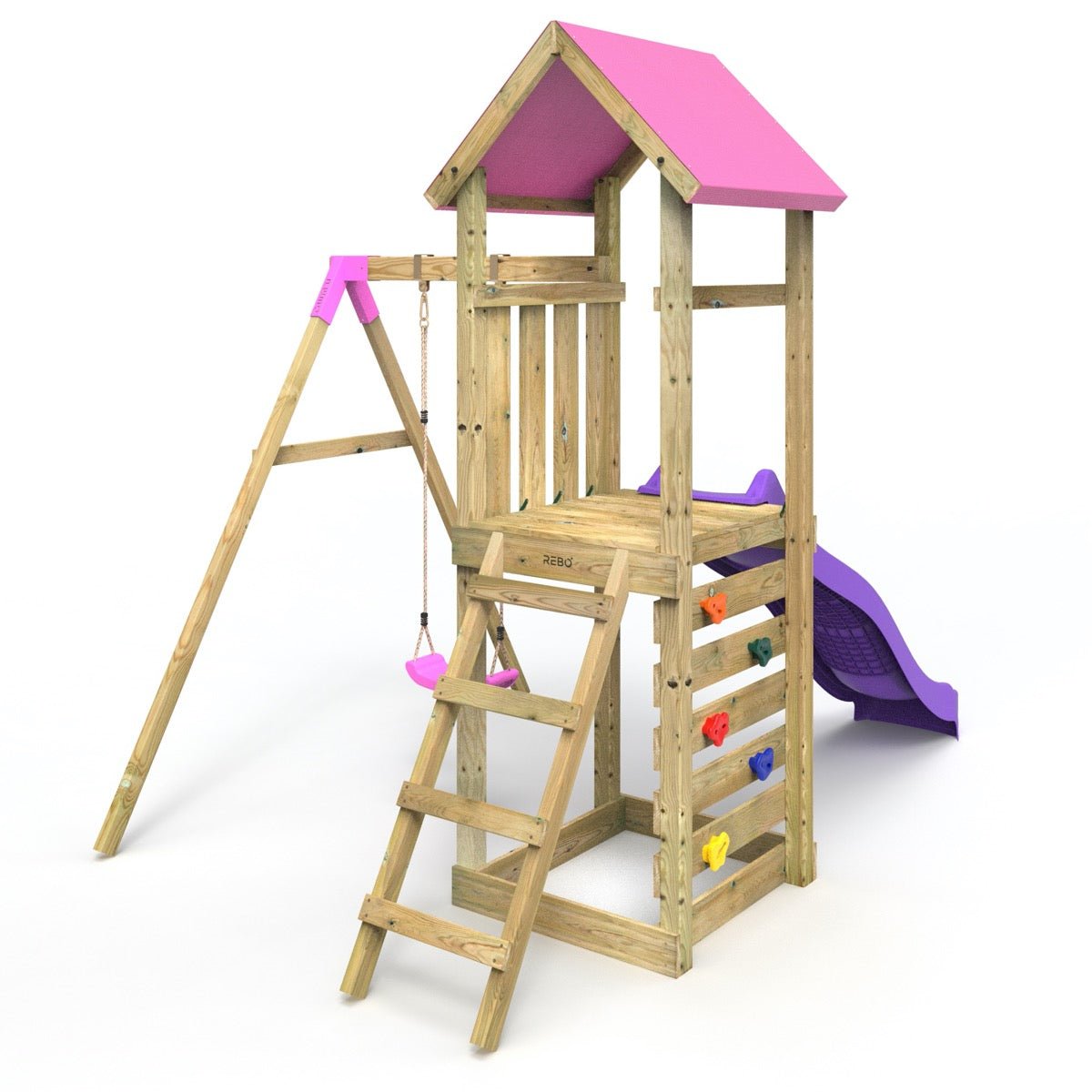 Rebo Adventure Wooden Climbing Frame, Swing Set and Slide - Rushmore