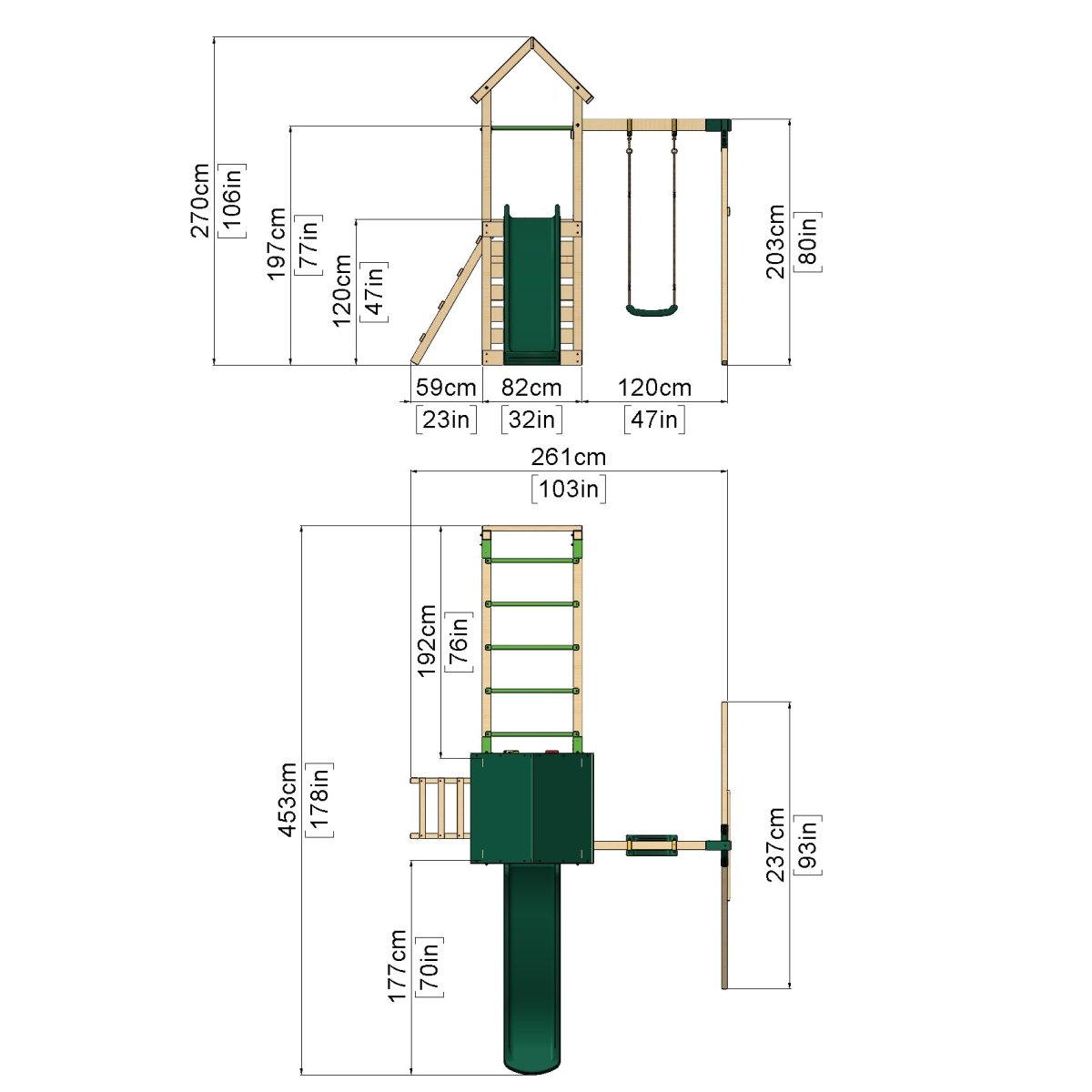 Rebo Climbing Frame with Single Swing and Slide plus Ninja Monkey Bars - Arvon
