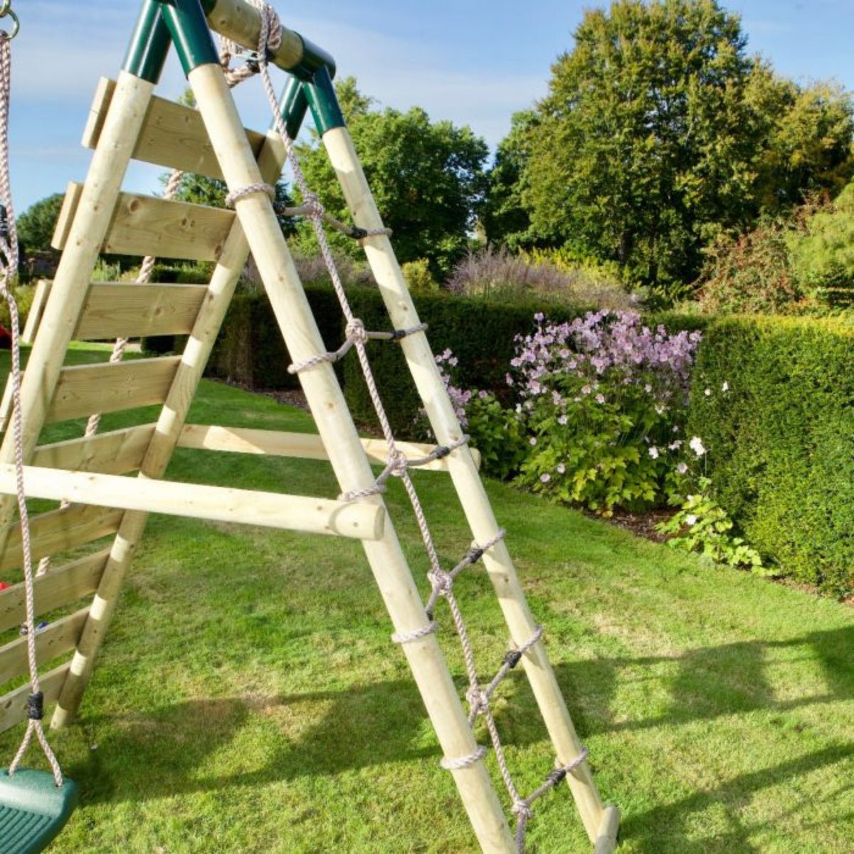 Rebo Triple Swing Set with Climbing Wall - Skye Purple