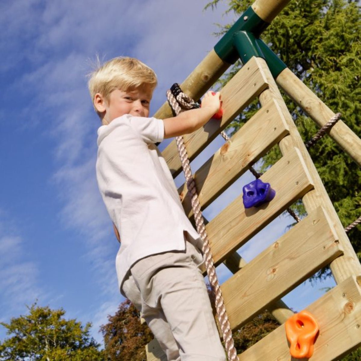Rebo Double Swing Set with Climbing Wall and Slide - Moonstone Purple