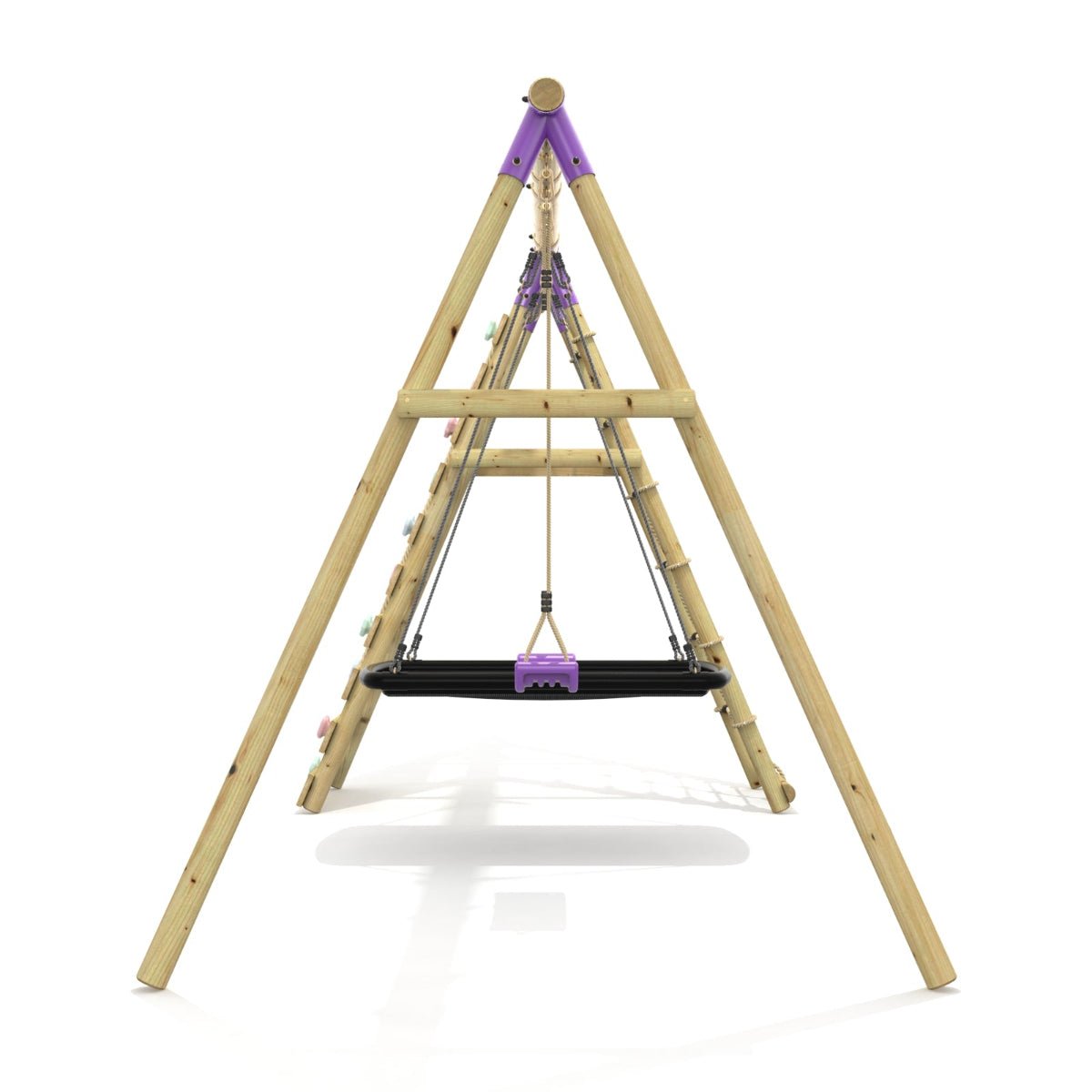 Rebo Double Swing Set with Climbing Wall - Sage Purple