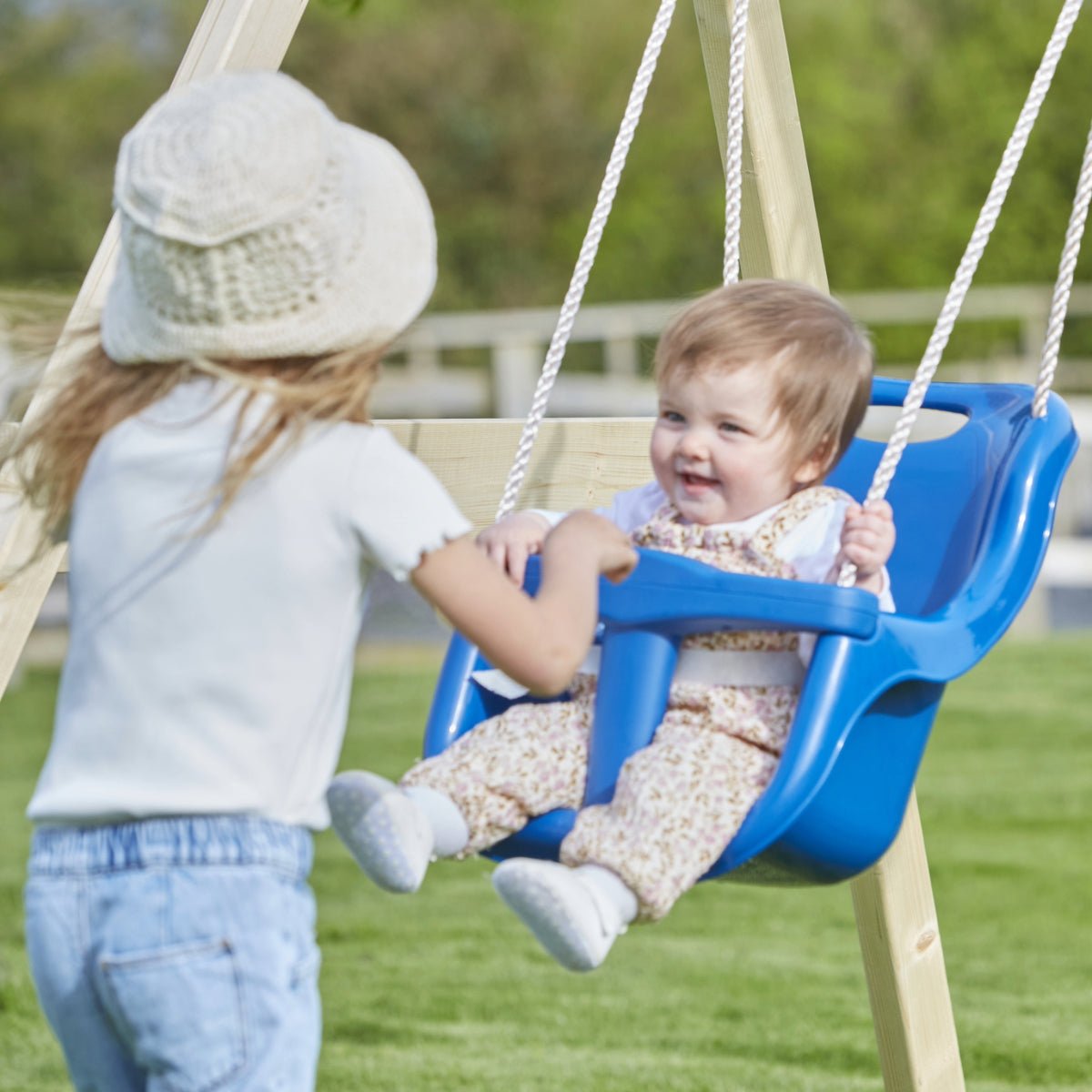 Rebo Glide Wooden Double Swing Sets with Two Swing Seats – Tulip