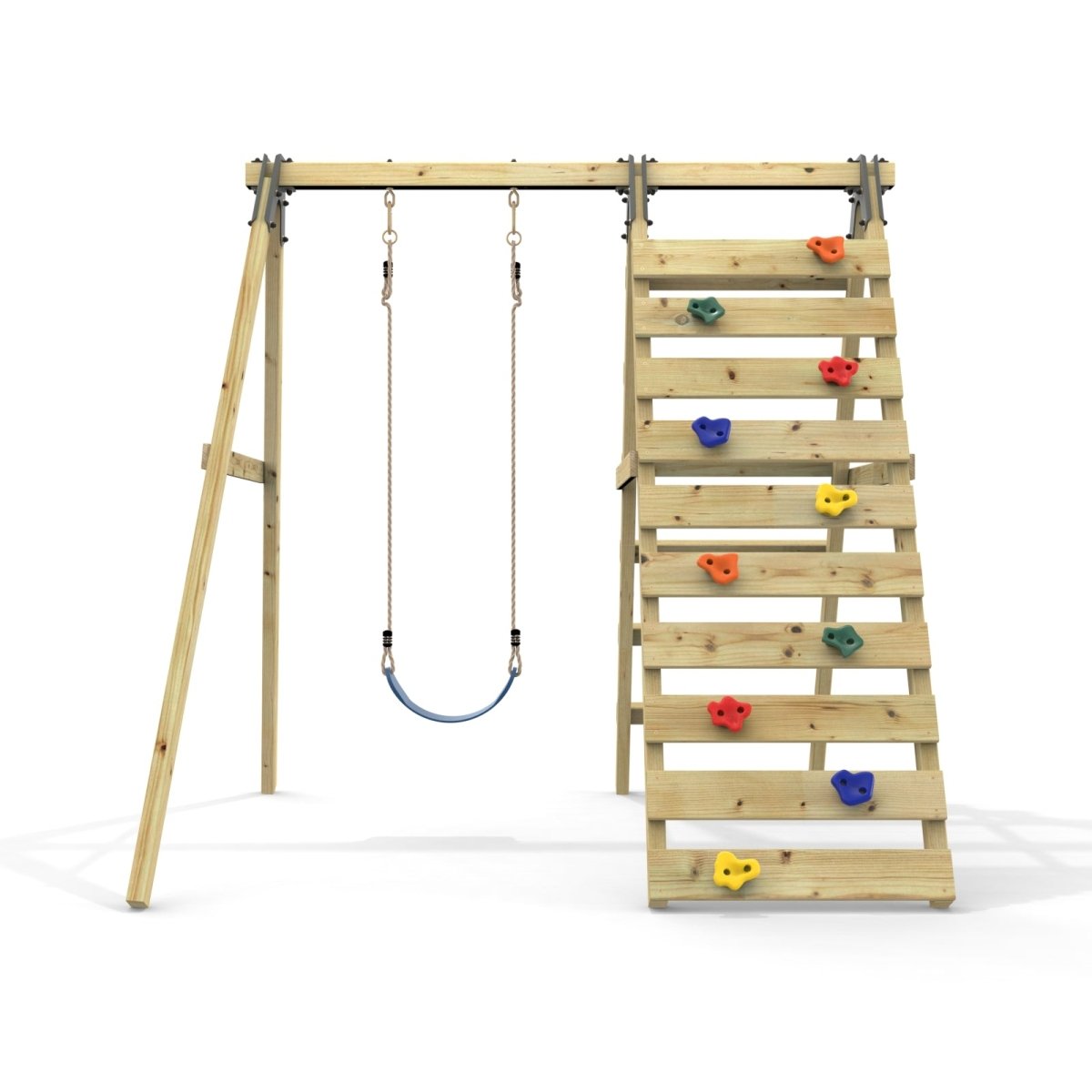 Rebo Glide Wooden Single Swing Sets with Climbing Wall and Swing Seat – Lavender
