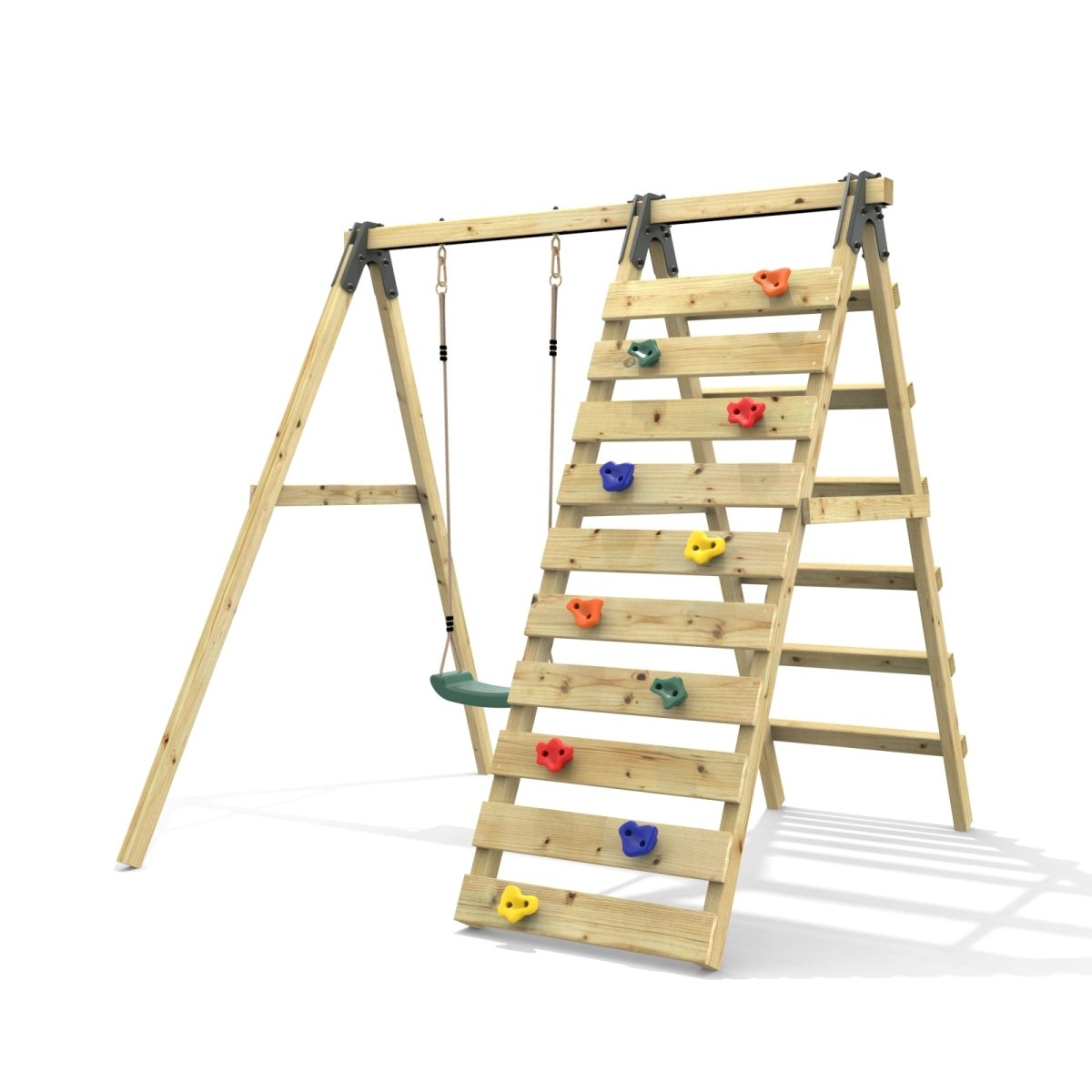 Rebo Glide Wooden Single Swing Sets with Climbing Wall and Swing Seat – Lavender