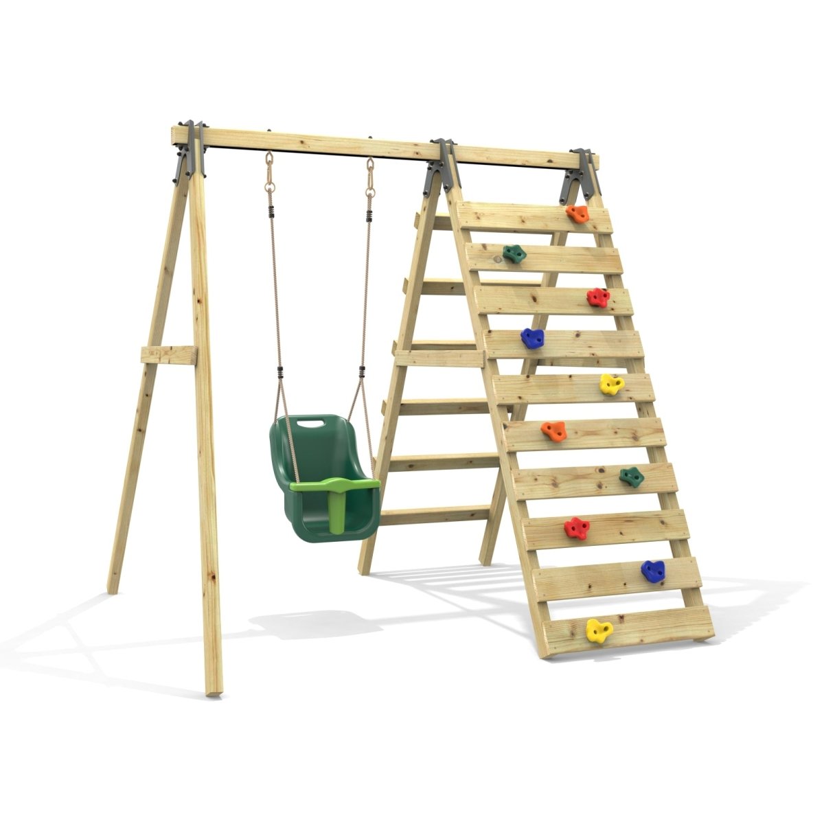 Rebo Glide Wooden Single Swing Sets with Climbing Wall and Swing Seat – Lavender