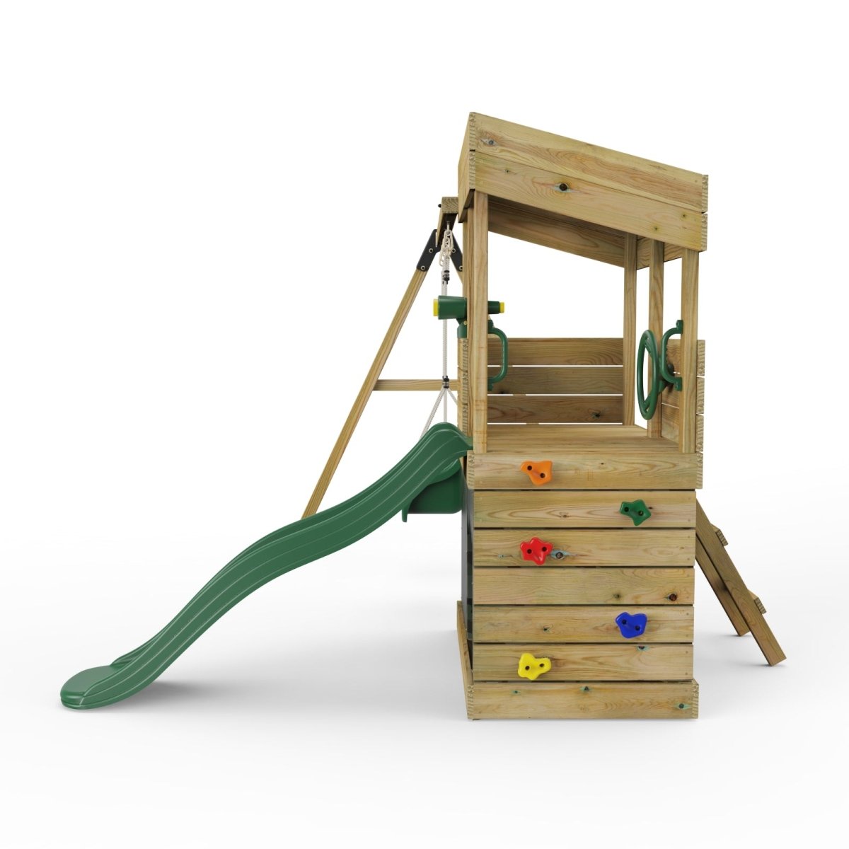 ClassicPlay Premium Lookout Tower With 0.9m Deck, Double Swing, Slide, Adventure and Camouflage Den Packs