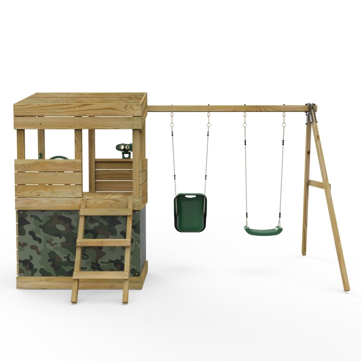 ClassicPlay Premium Lookout Tower With 0.9m Deck, Double Swing, Slide, Adventure and Camouflage Den Packs