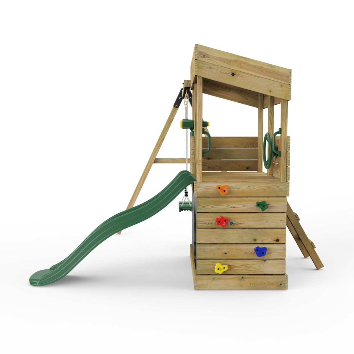 ClassicPlay Premium Lookout Tower With 0.9m Deck, Single Swing, Slide, Adventure and Camouflage Den Packs