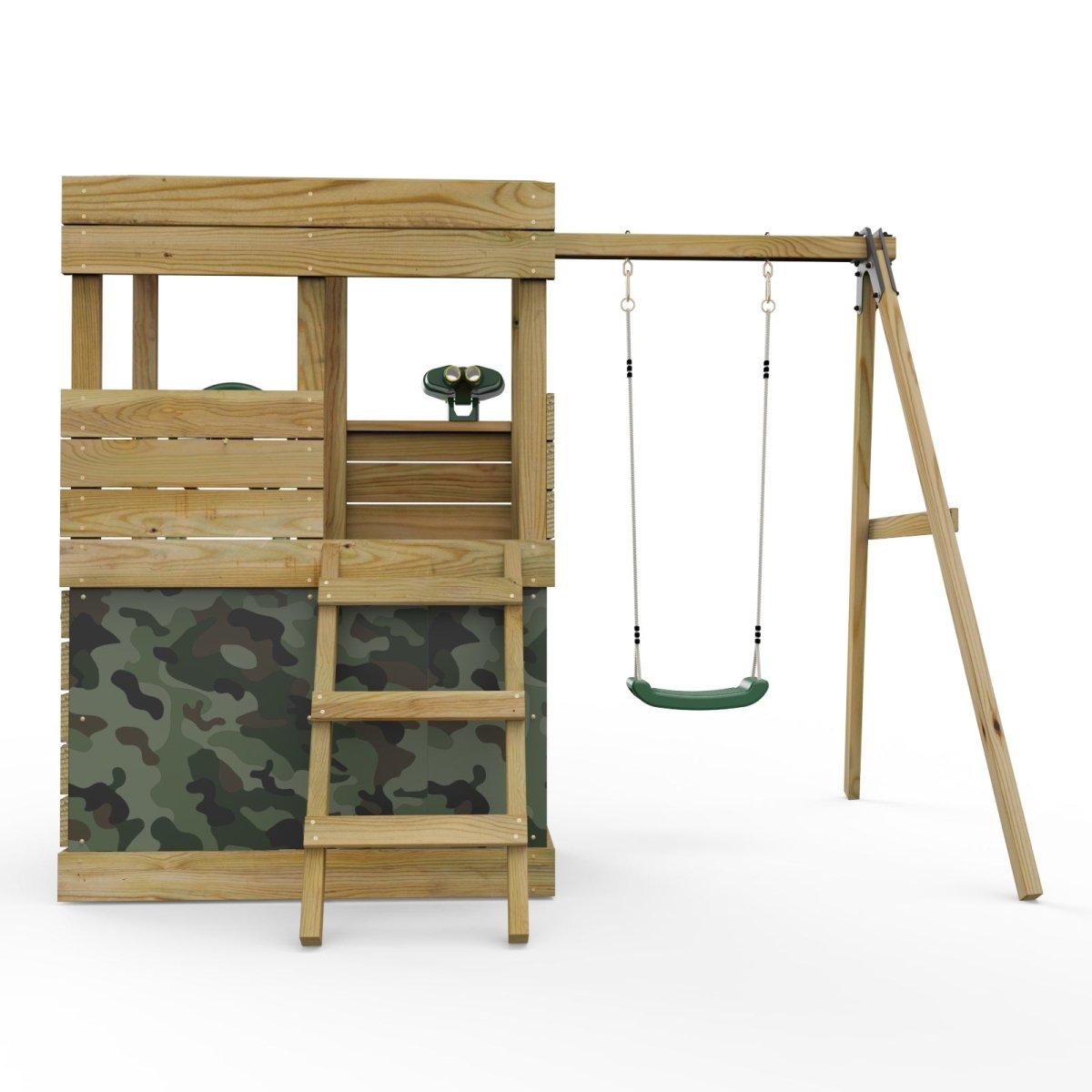 ClassicPlay Premium Lookout Tower With 0.9m Deck, Single Swing, Slide, Adventure and Camouflage Den Packs