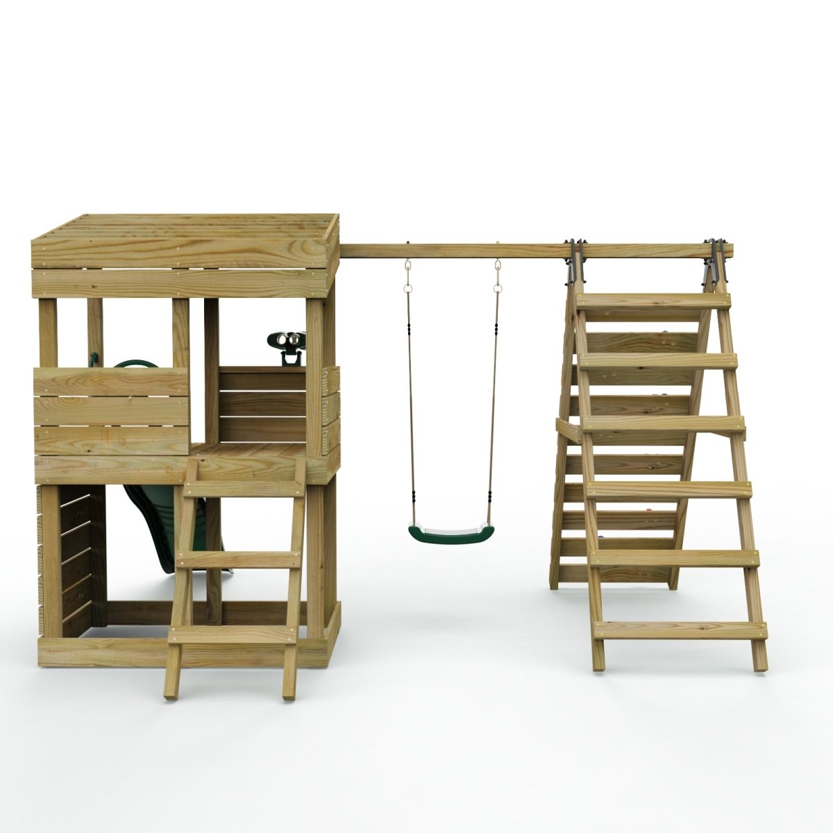 ClassicPlay Premium Lookout Tower With 0.9m Deck, Single Swing, Slide, Climbing Wall and Adventure Pack