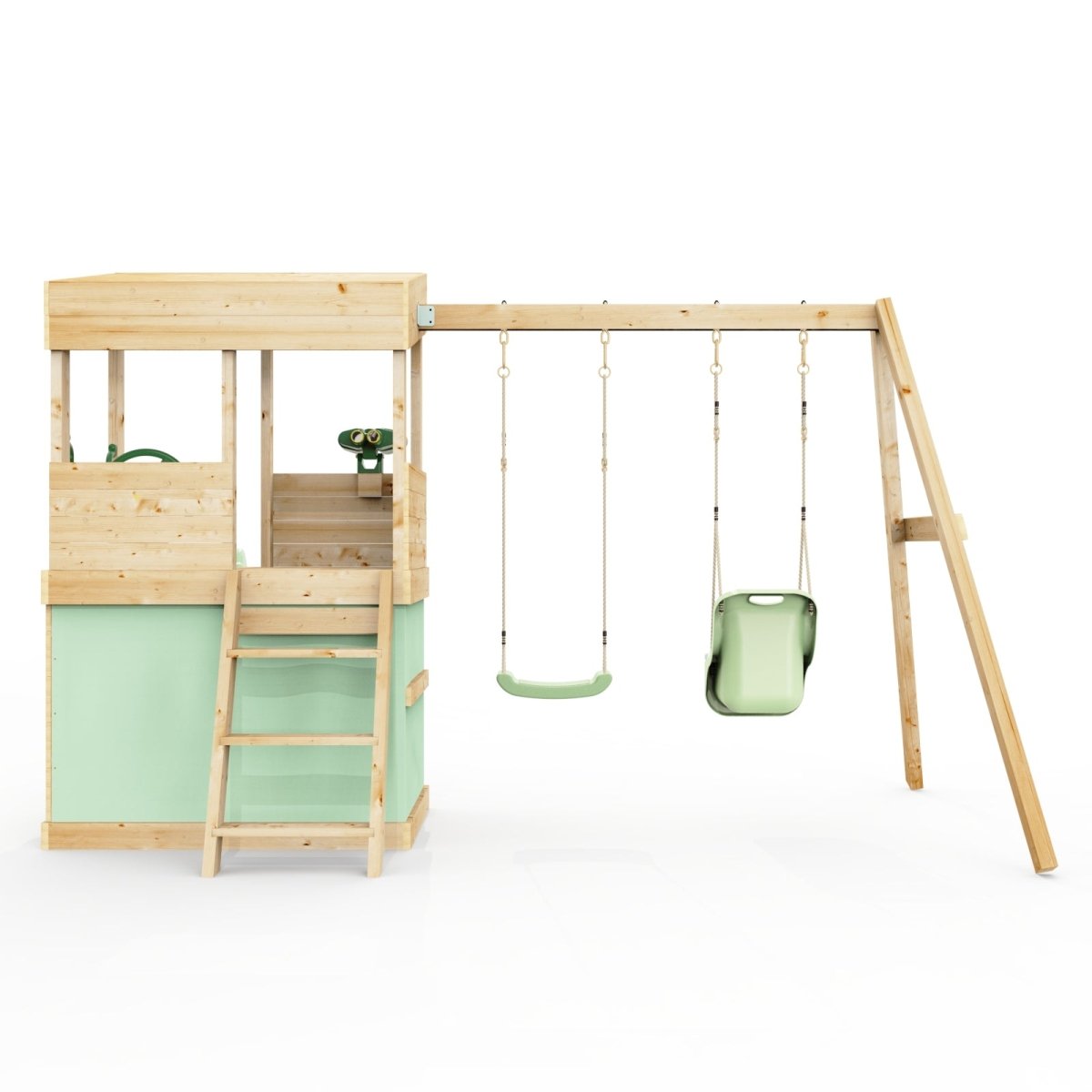 Rebo Lookout Tower with Double Swing, Wave Slide, Adventure and Den Packs