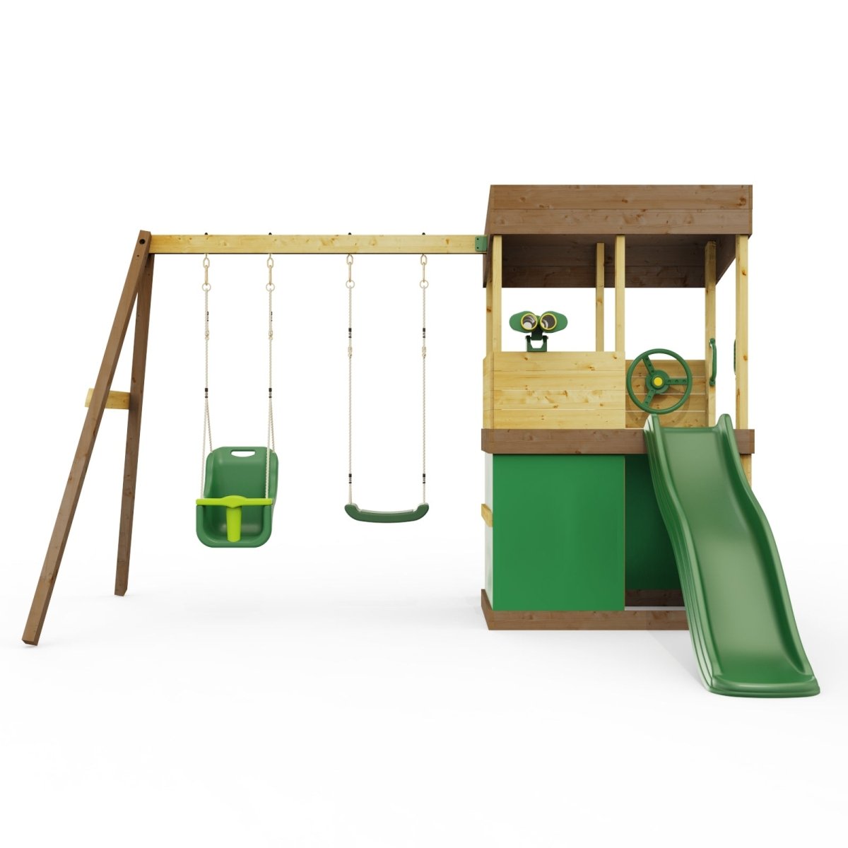 Rebo Lookout Tower with Double Swing, Wave Slide, Adventure and Den Packs