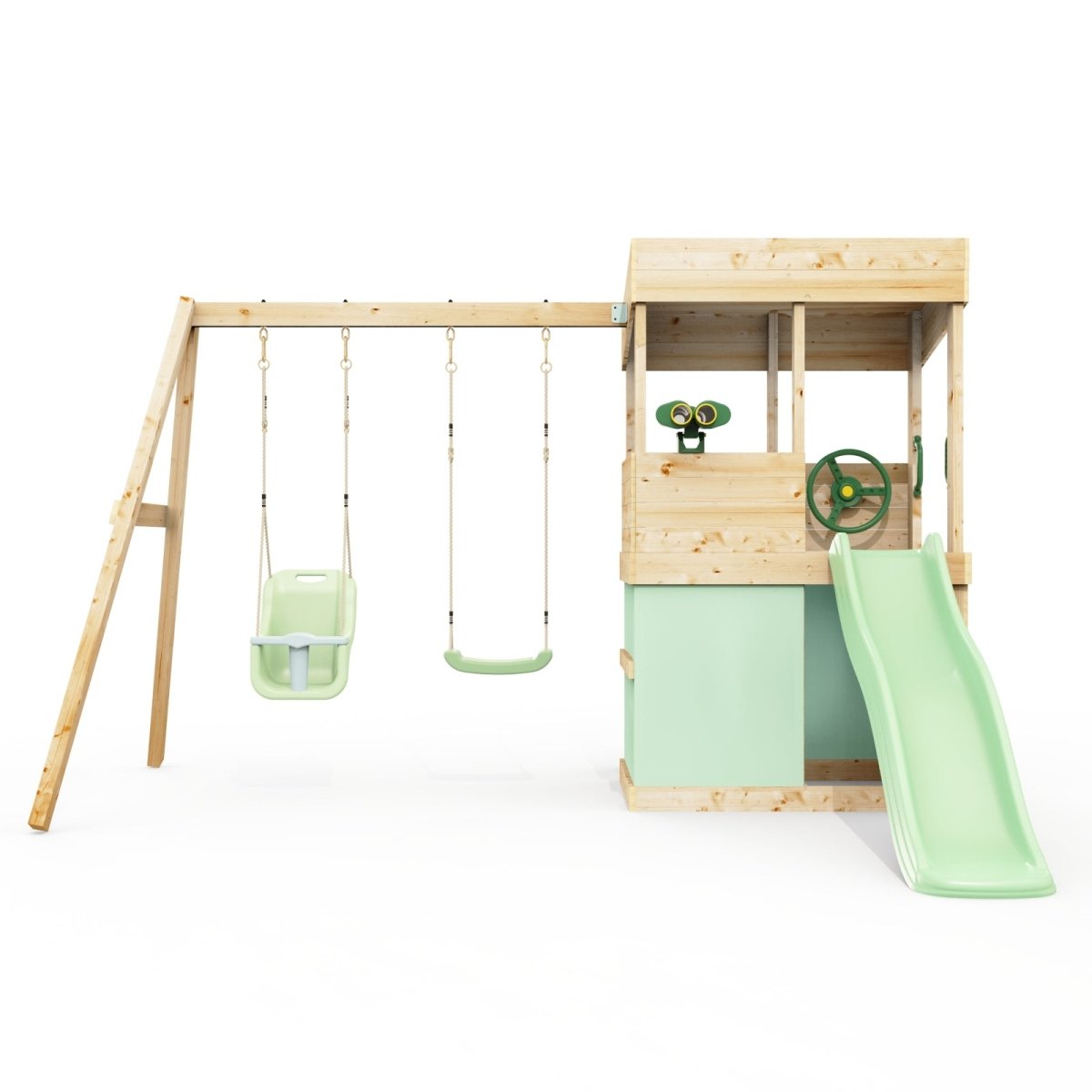 Rebo Lookout Tower with Double Swing, Wave Slide, Adventure and Den Packs