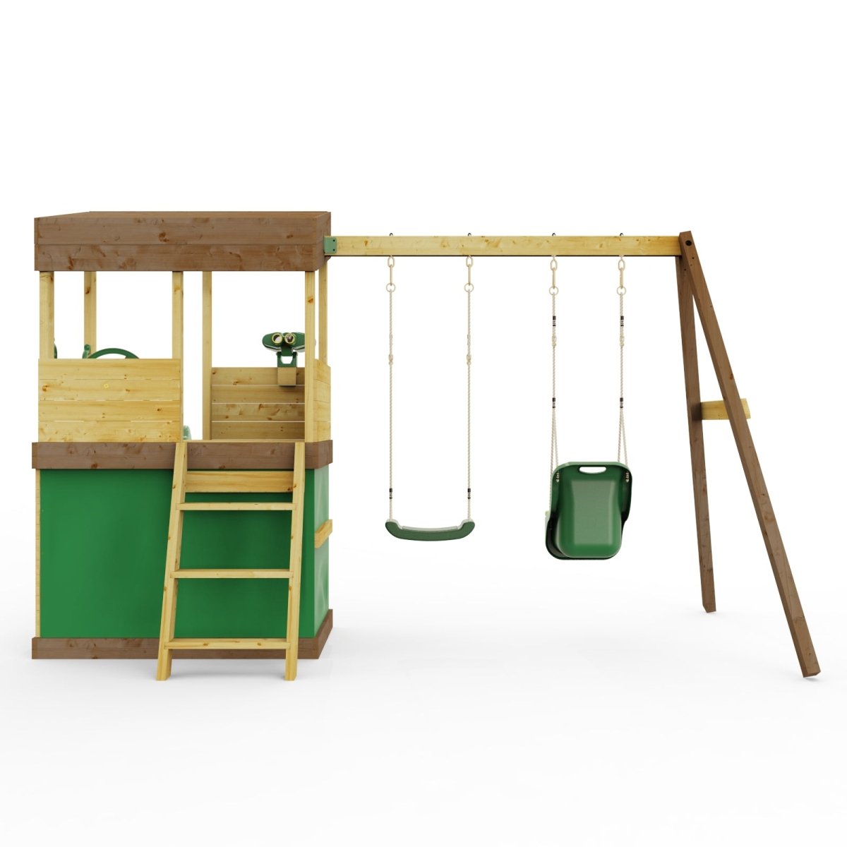 Rebo Lookout Tower with Double Swing, Wave Slide, Adventure and Den Packs