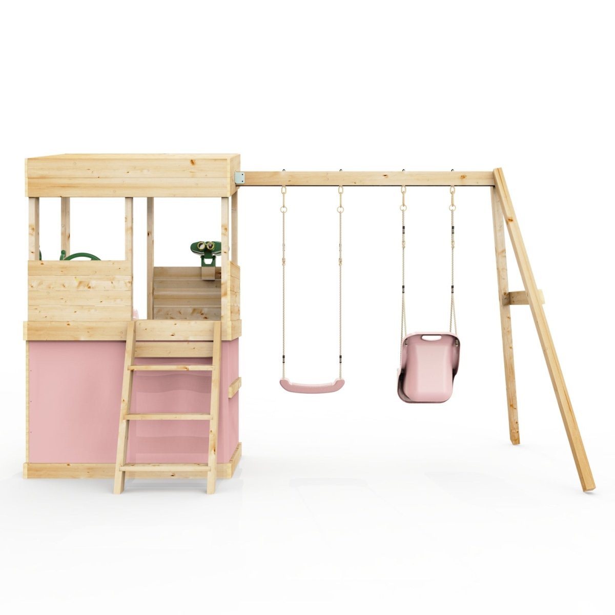 Rebo Lookout Tower with Double Swing, Wave Slide, Adventure and Den Packs