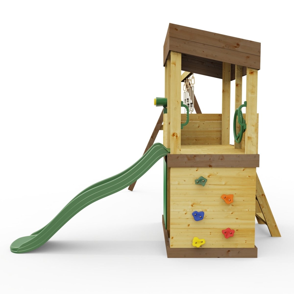 Rebo Lookout Tower with Double Swing, Wave Slide, Adventure and Den Packs