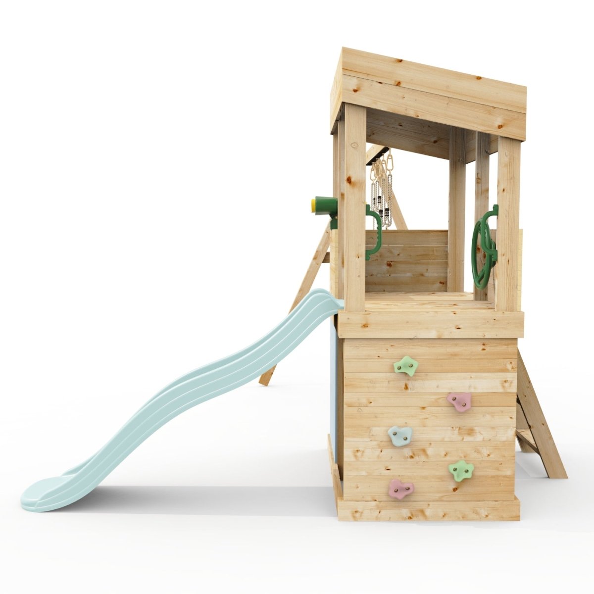 Rebo Lookout Tower with Double Swing, Wave Slide, Adventure and Den Packs