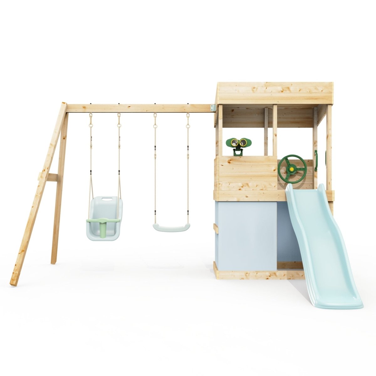 Rebo Lookout Tower with Double Swing, Wave Slide, Adventure and Den Packs