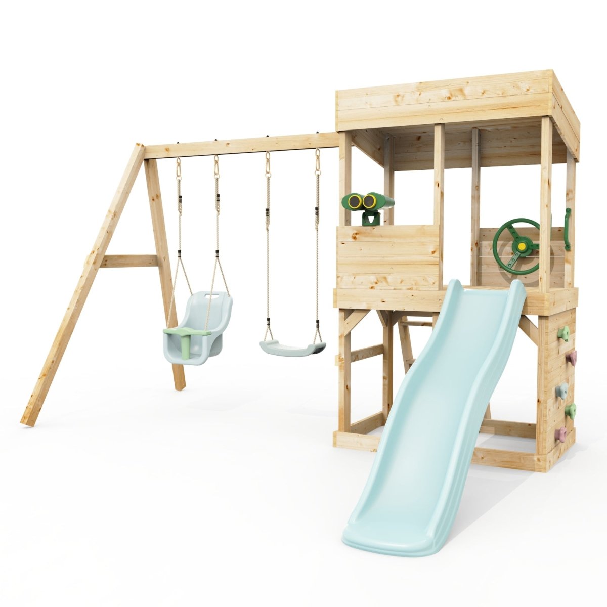 Rebo Lookout Tower with Double Swing, Wave Slide and Adventure Pack