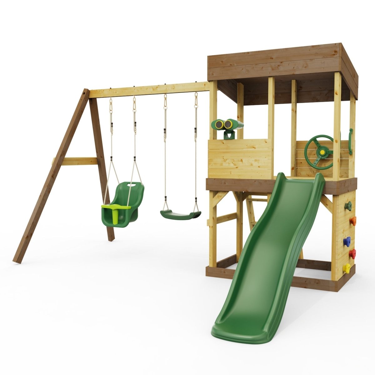 Rebo Lookout Tower with Double Swing, Wave Slide and Adventure Pack