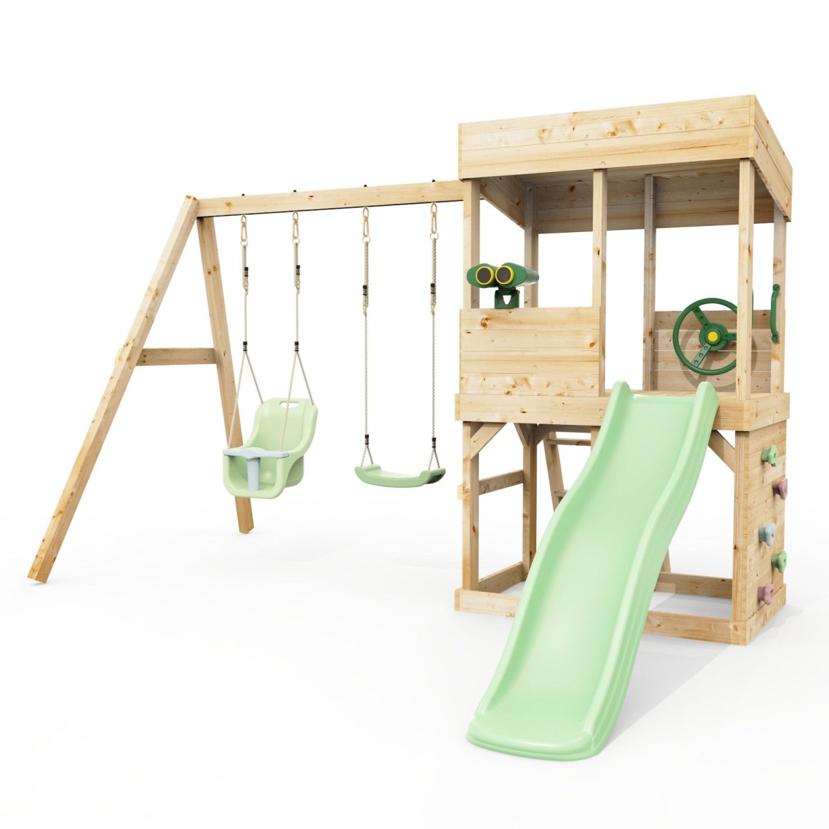 Rebo Lookout Tower with Double Swing, Wave Slide and Adventure Pack