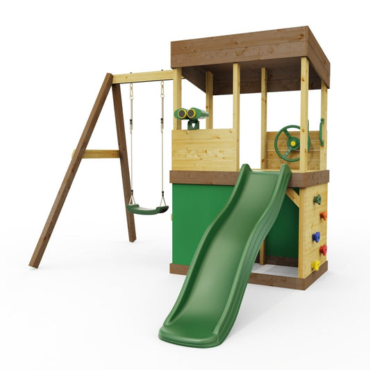 Rebo Lookout Tower with Single Swing, Wave Slide, Adventure and Den Packs