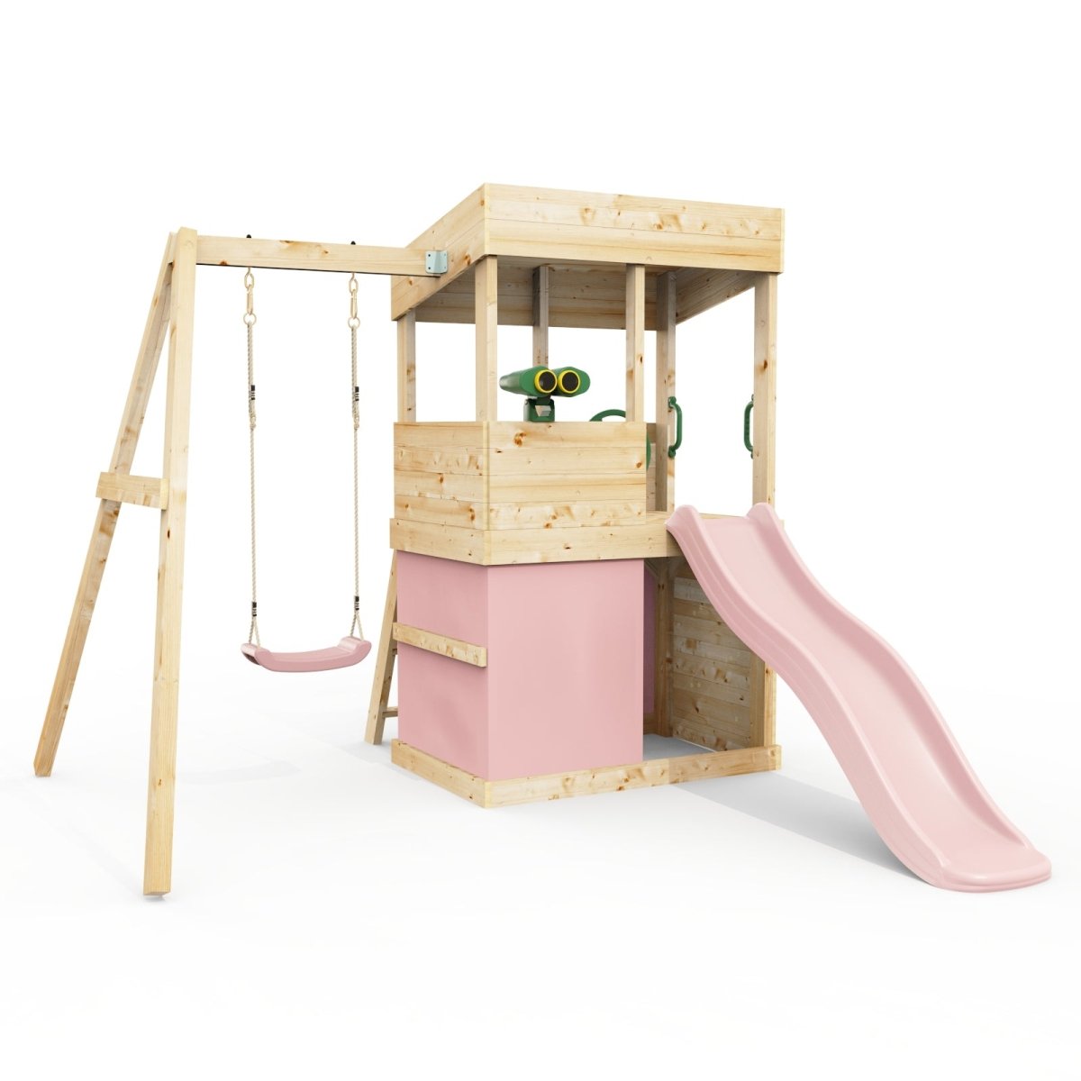 Rebo Lookout Tower with Single Swing, Wave Slide, Adventure and Den Packs