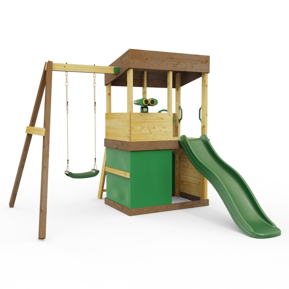 Rebo Lookout Tower with Single Swing, Wave Slide, Adventure and Den Packs