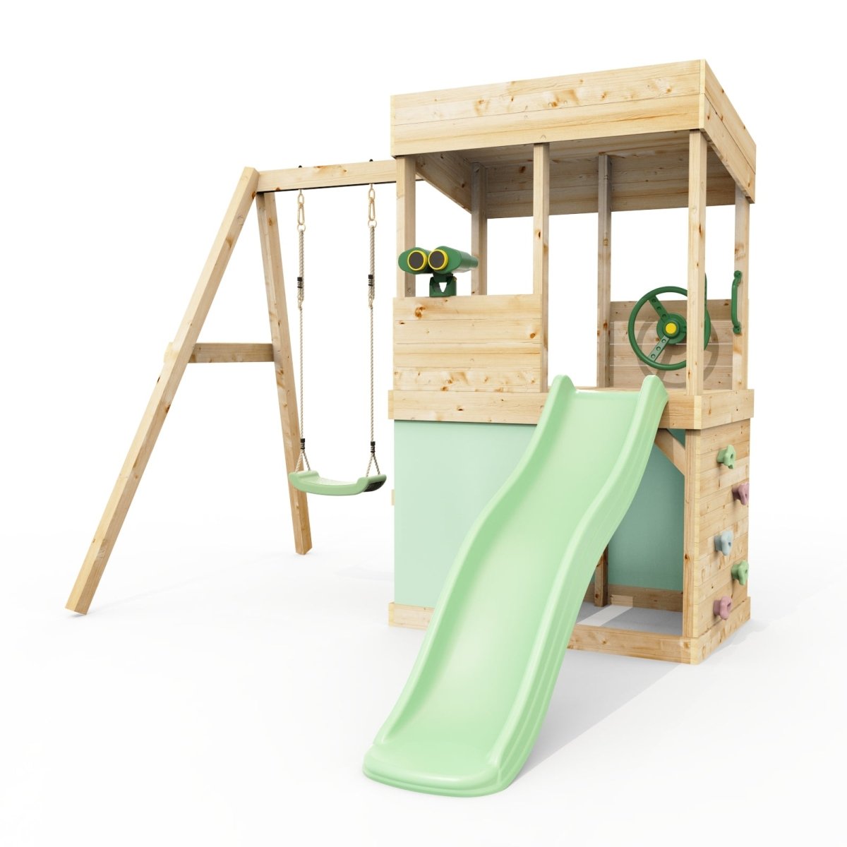 Rebo Lookout Tower with Single Swing, Wave Slide, Adventure and Den Packs