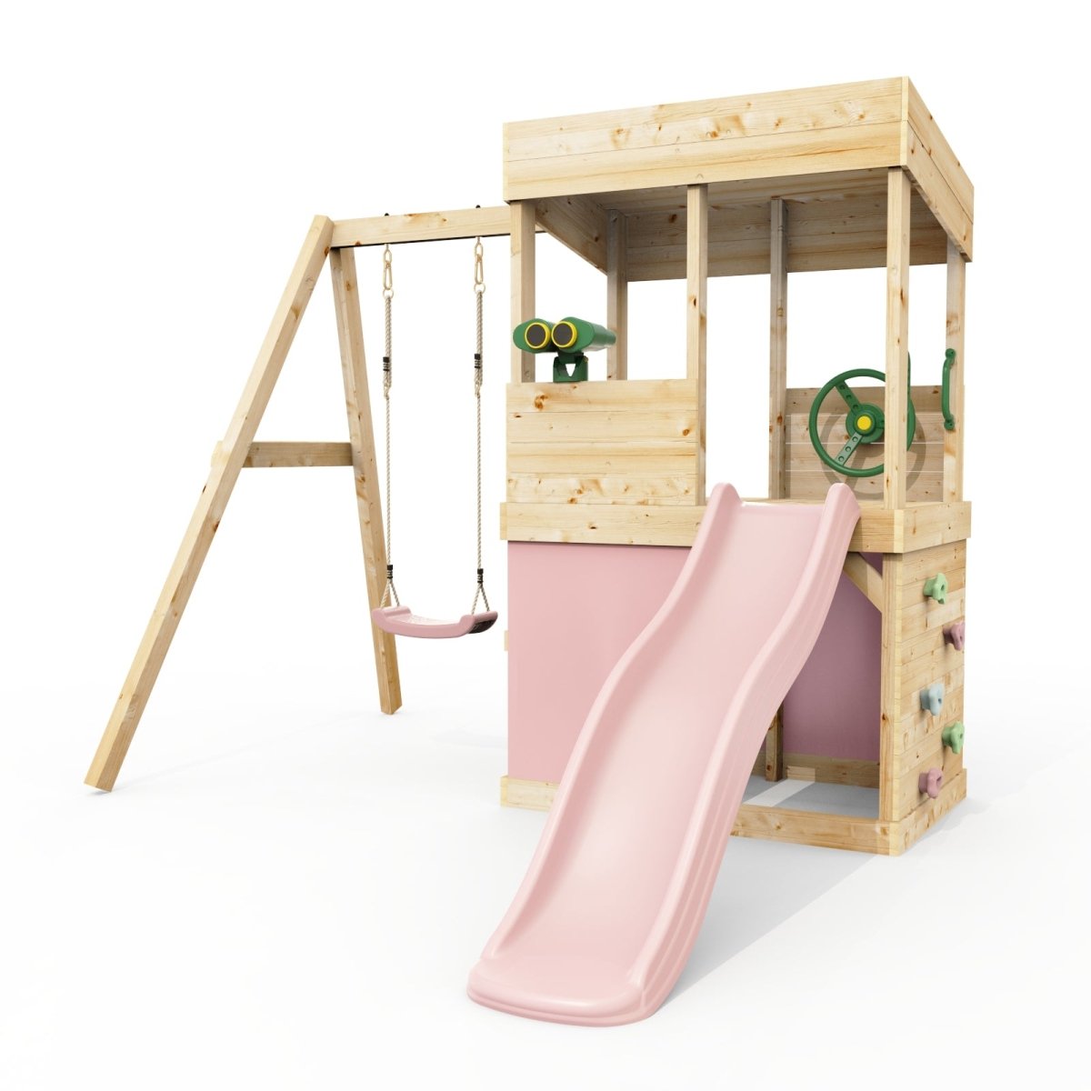 Rebo Lookout Tower with Single Swing, Wave Slide, Adventure and Den Packs