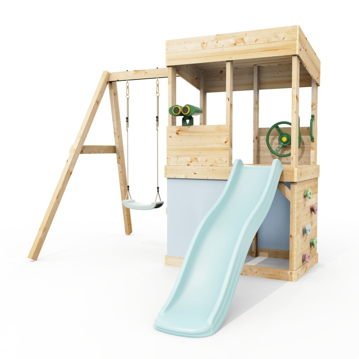 Rebo Lookout Tower with Single Swing, Wave Slide, Adventure and Den Packs