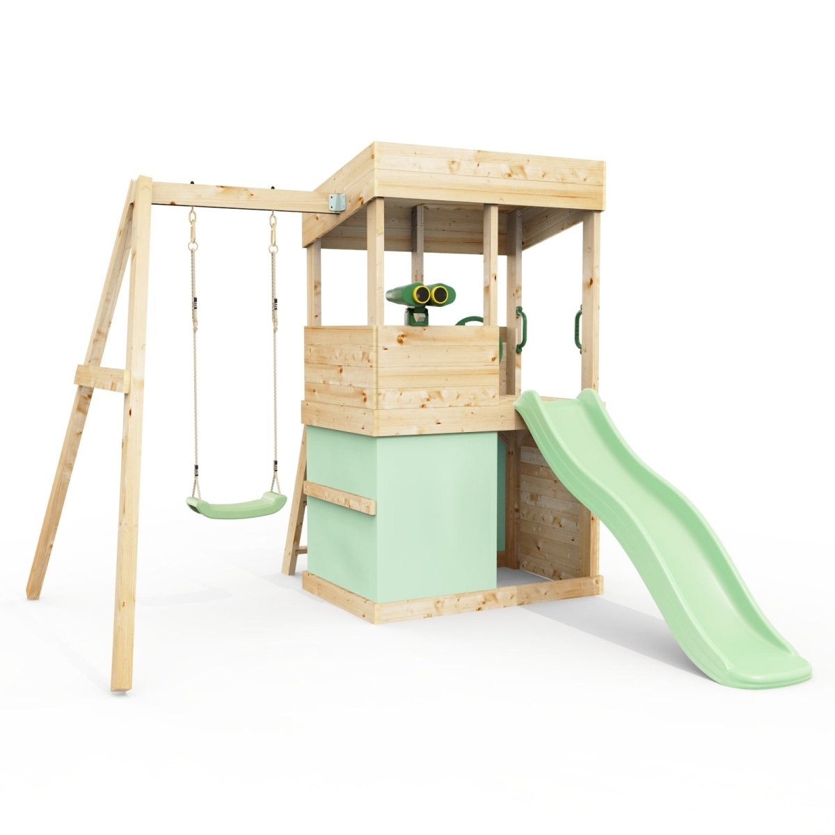 Rebo Lookout Tower with Single Swing, Wave Slide, Adventure and Den Packs