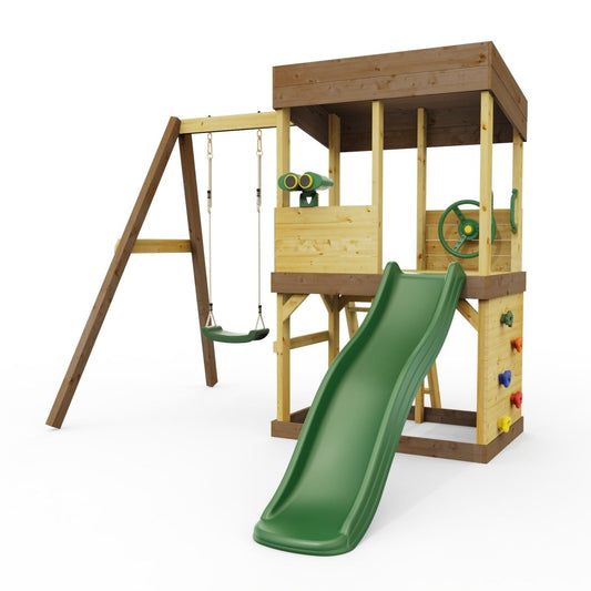 Rebo Lookout Tower with Single Swing, Wave Slide and Adventure Pack