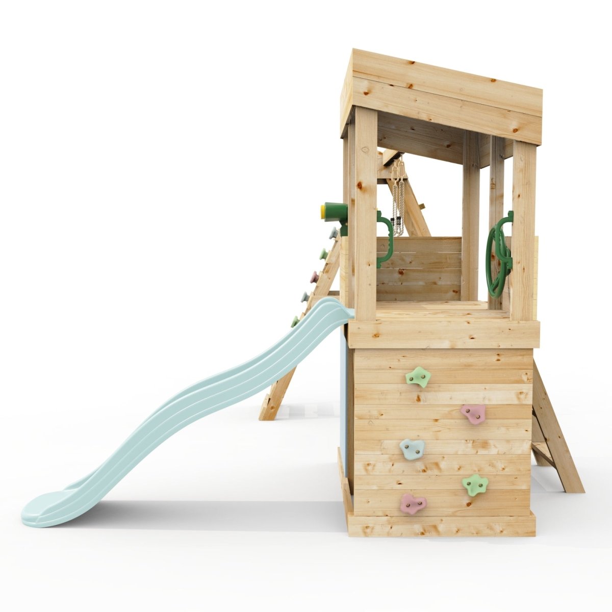 Rebo Lookout Tower with Single Swing, Wave Slide, Climbing Wall, Adventure and Den Packs