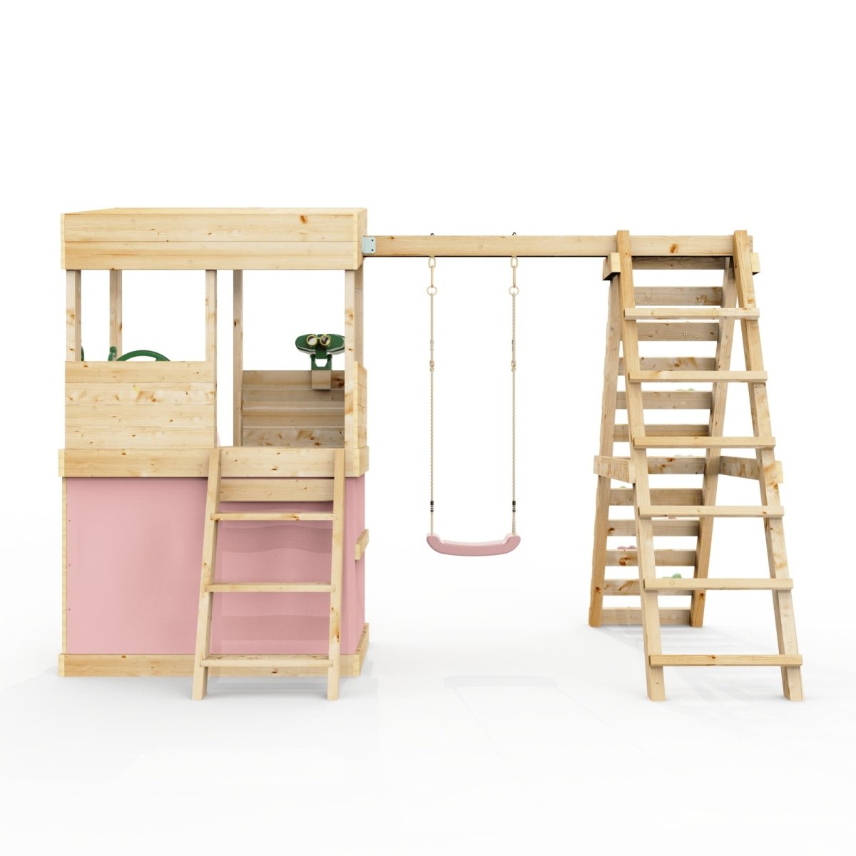 Rebo Lookout Tower with Single Swing, Wave Slide, Climbing Wall, Adventure and Den Packs