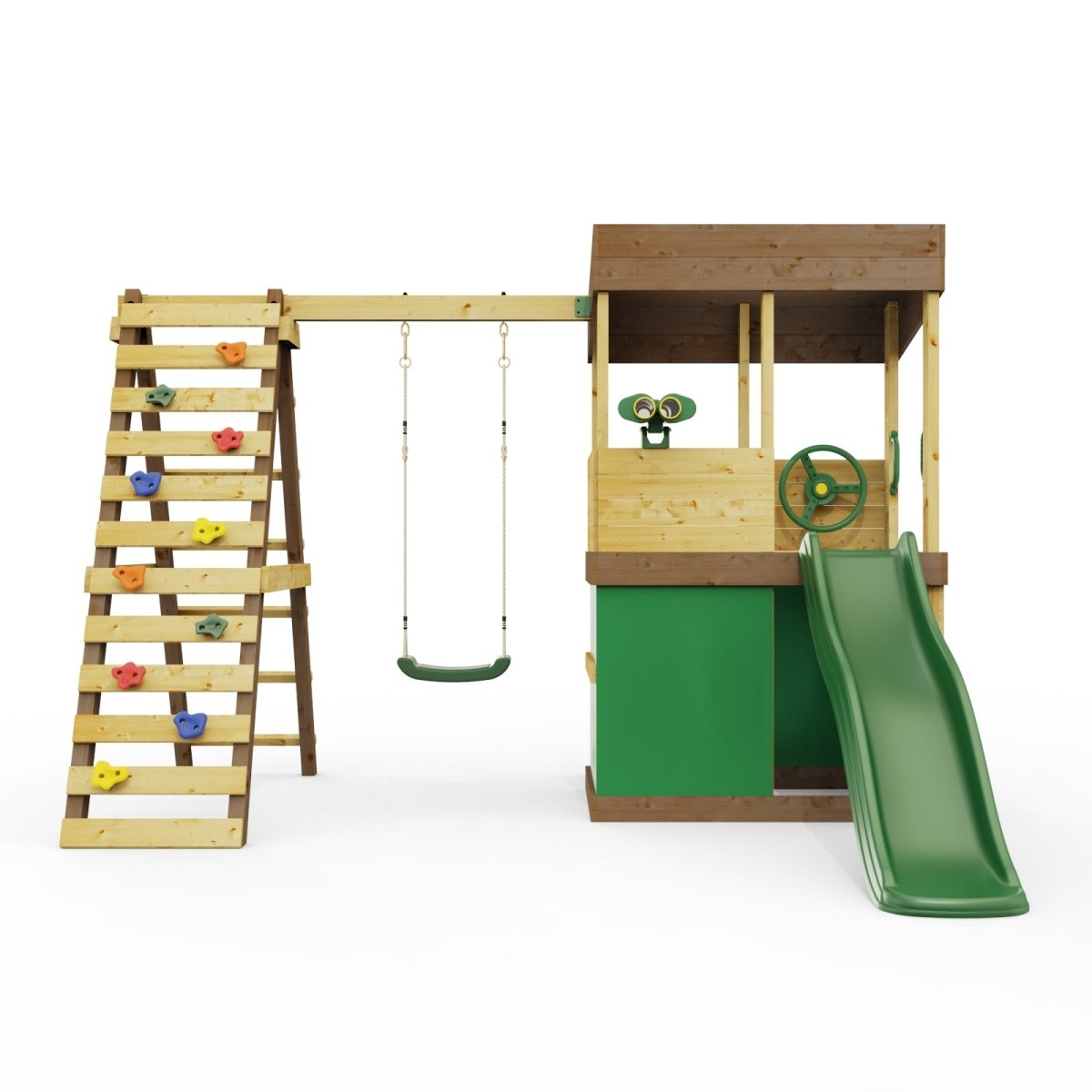 Rebo Lookout Tower with Single Swing, Wave Slide, Climbing Wall, Adventure and Den Packs