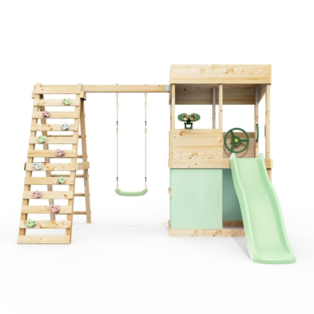 Rebo Lookout Tower with Single Swing, Wave Slide, Climbing Wall, Adventure and Den Packs