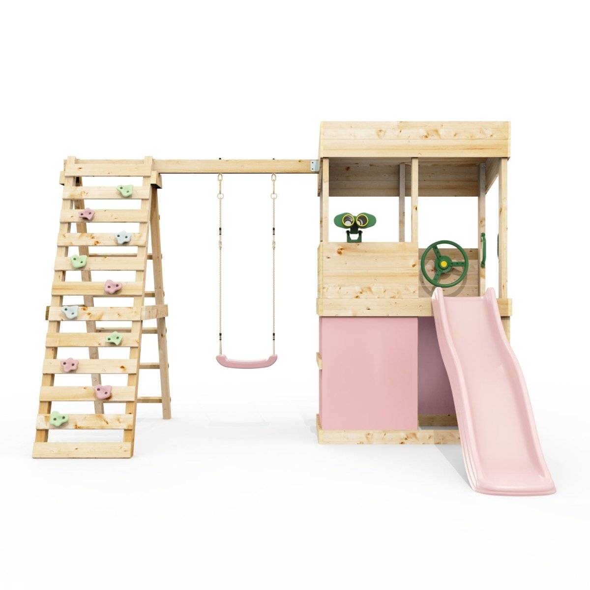 Rebo Lookout Tower with Single Swing, Wave Slide, Climbing Wall, Adventure and Den Packs