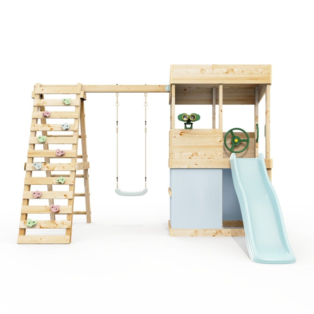 Rebo Lookout Tower with Single Swing, Wave Slide, Climbing Wall, Adventure and Den Packs