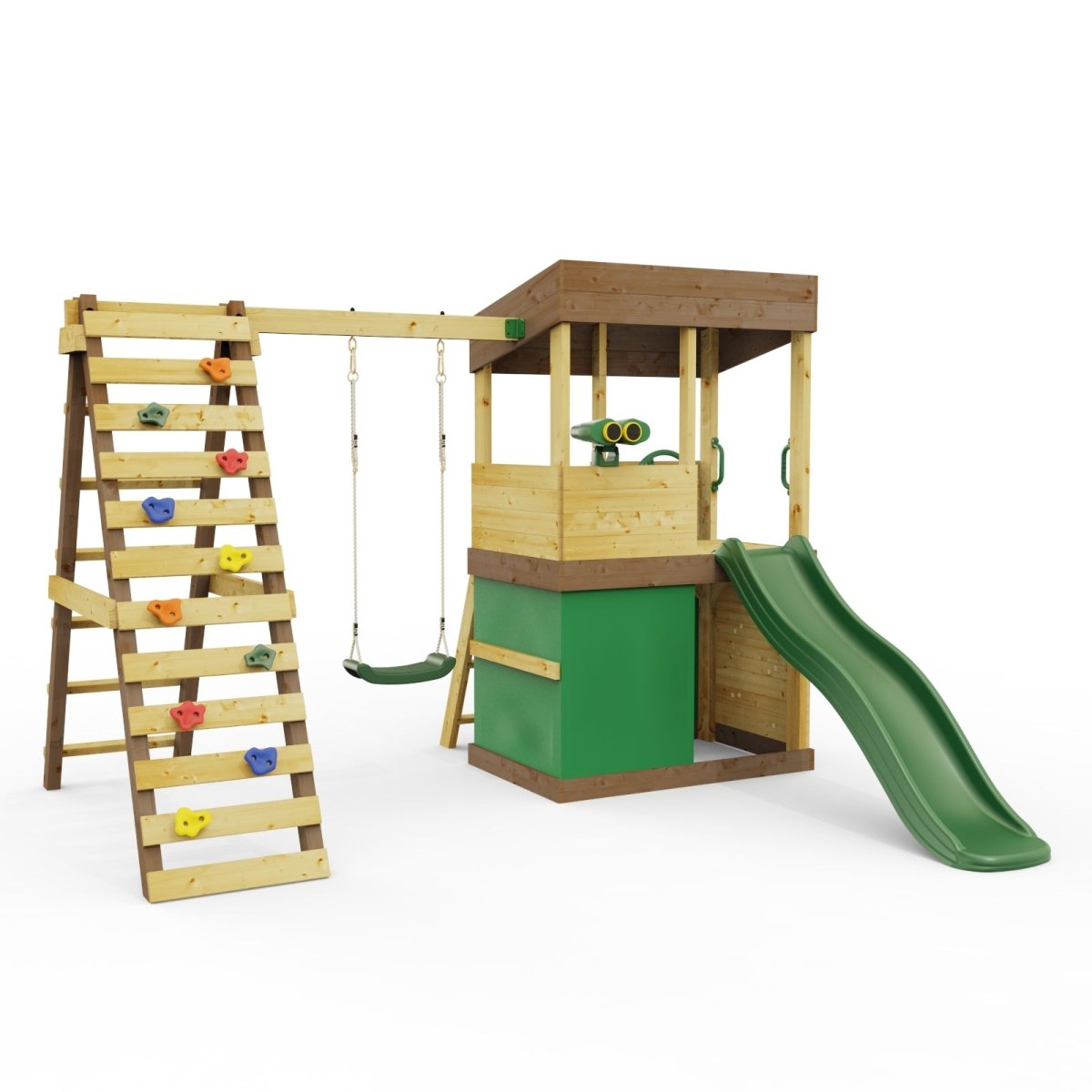 Rebo Lookout Tower with Single Swing, Wave Slide, Climbing Wall, Adventure and Den Packs